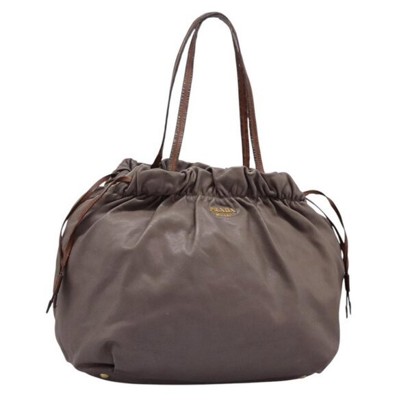 PRADA Hand Bag Leather Brown Gold Auth bs23149 - Picture 1 of 16